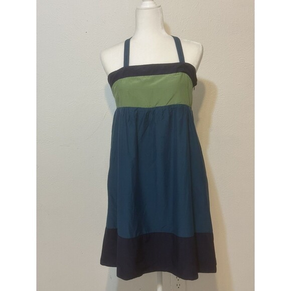 FOSSIL Women Sz M Silk Blend Lined Colorblock Babydoll Dress Adjustable Straps - Picture 1 of 13